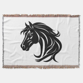 Magnificent Black Horse Head Throw Blanket