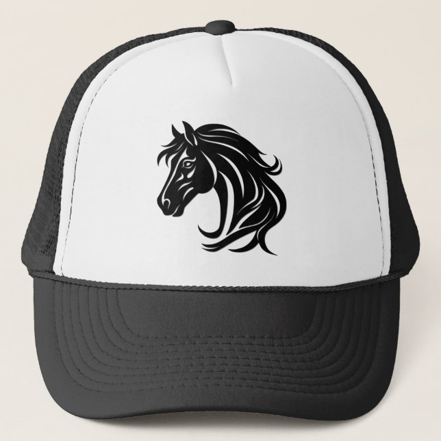 Magnificent Black Horse Head   Trucker Hat (Front)