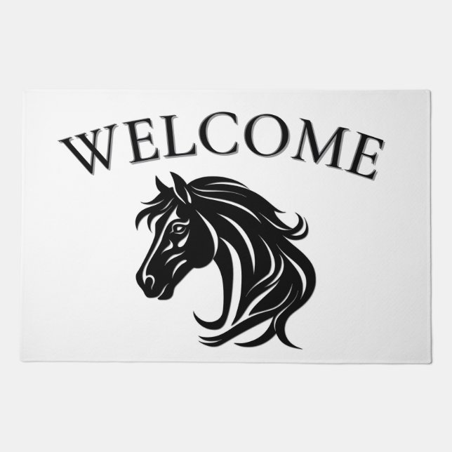 Magnificent Black Horse Head Welcome  Doormat (Front)