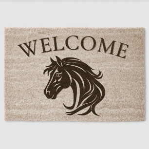 Magnificent Black Horse Head Welcome Fiber Doormat