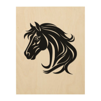 Magnificent Black Horse Head Wood Wall Art