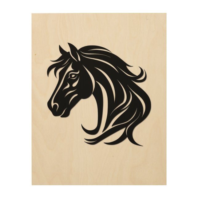 Magnificent Black Horse Head   Wood Wall Art (Front)