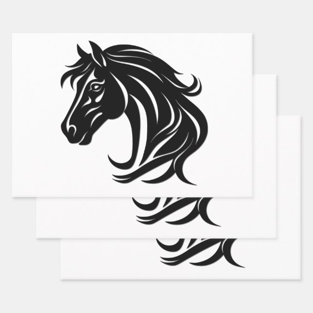 Magnificent Black Horse Head   Wrapping Paper Sheets (Set)