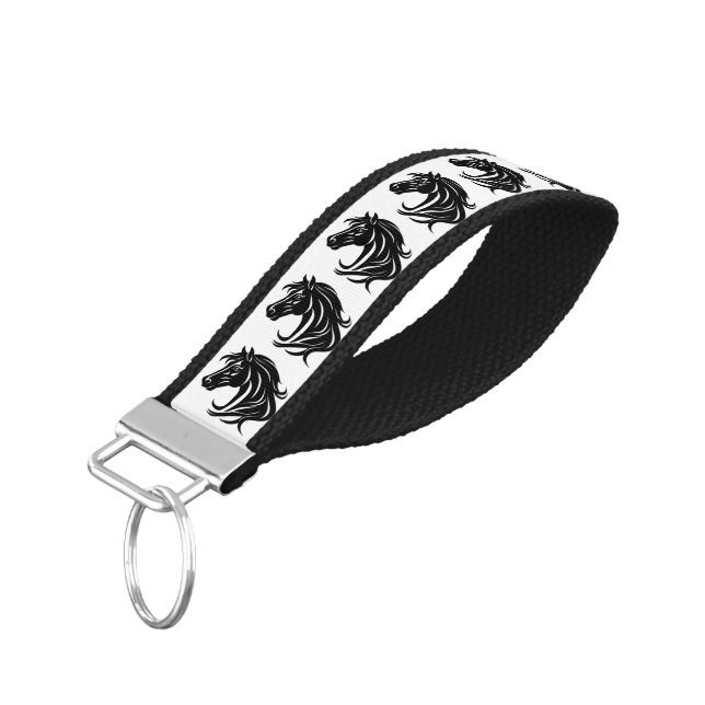 Magnificent Black Horse Head   Wrist Keychain (Angled Down)