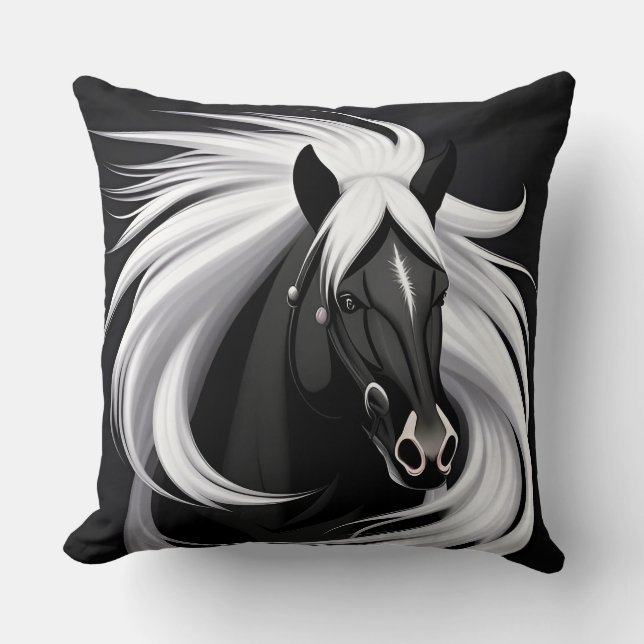 Magnificent Black Horse Throw Pillow (Front)