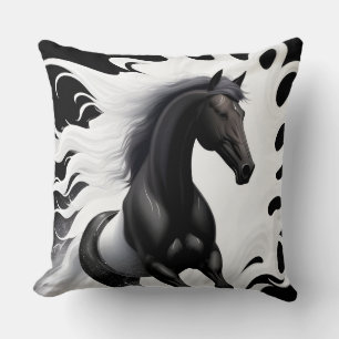 Magnificent Black Horse Throw Pillow