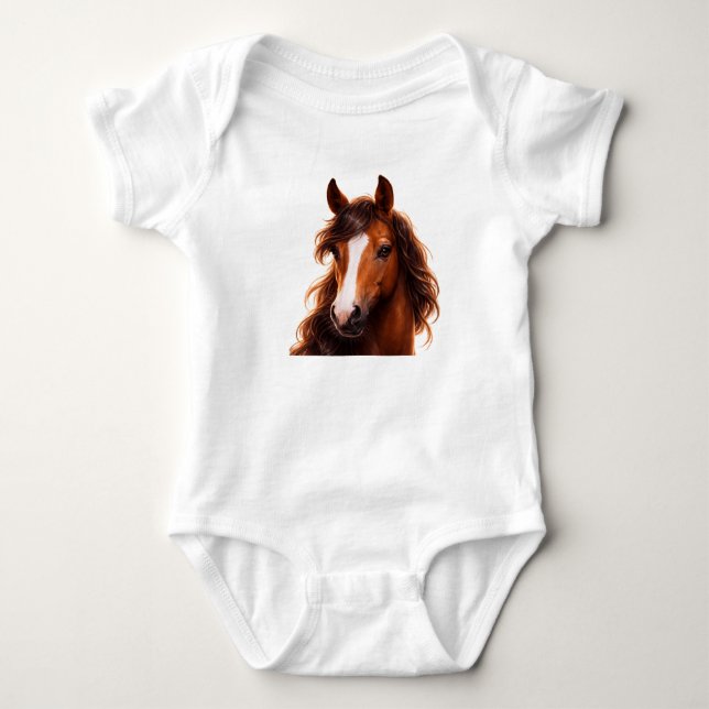 Magnificent Brown Horse Baby Bodysuit (Front)