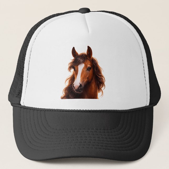 Magnificent, Brown horse with white blaze Trucker Hat (Front)