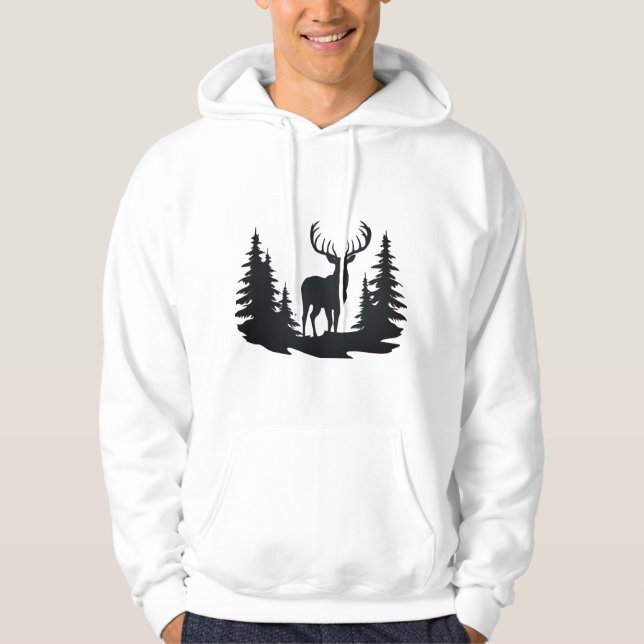 Magnificent Buck Among Pine Trees Hoodie (Front)