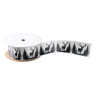 Magnificent Buck Among Pine Trees Satin Ribbon