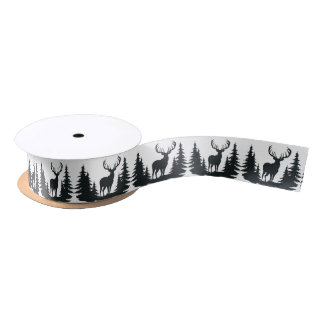 Magnificent Buck Among Pine Trees Satin Ribbon