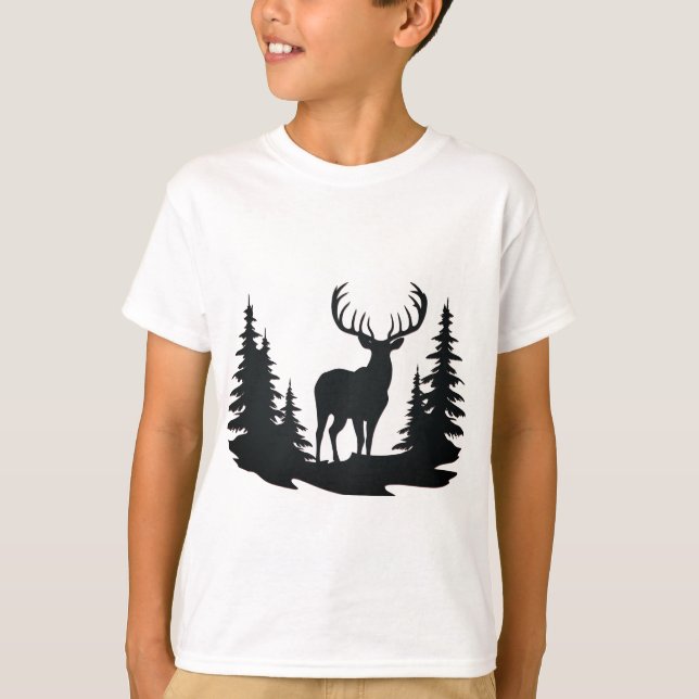 Magnificent Buck Among Pine Trees T-Shirt (Front)