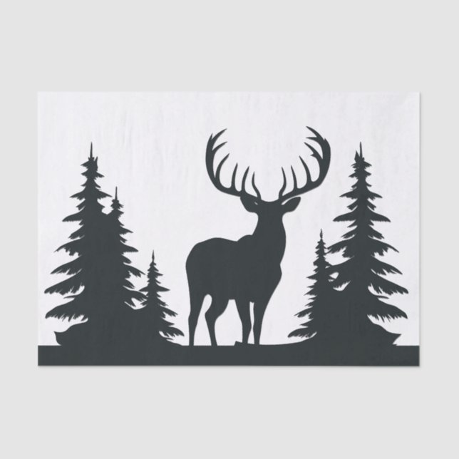 Magnificent Buck Among Pine Trees Tissue Paper (Front)