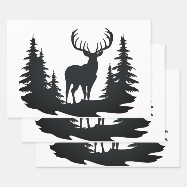 Magnificent Buck Among Pine Trees Wrapping Paper Sheets (Set)