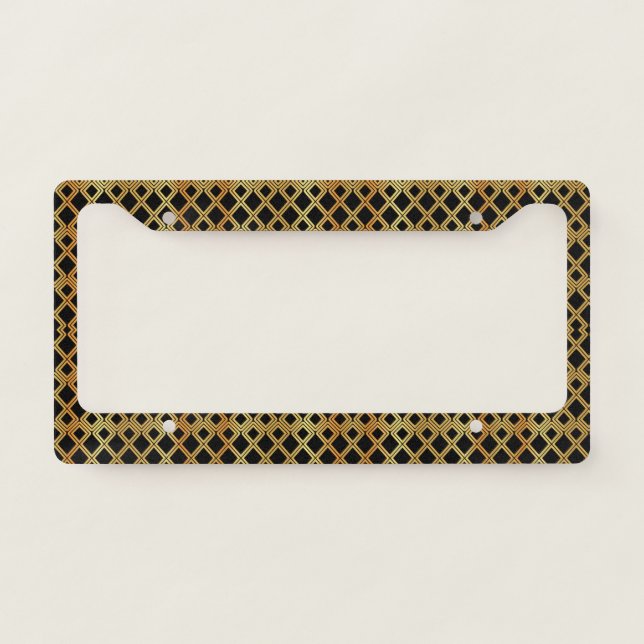 Magnificent Cool Gorgeous Gold Black Diamond License Plate Frame (Front)