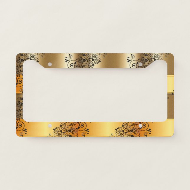 Magnificent Cool Gorgeous Gold Black License Plate Frame (Front)