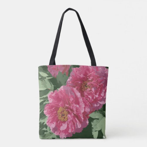 Magnificent deep pink peony on canvas tote