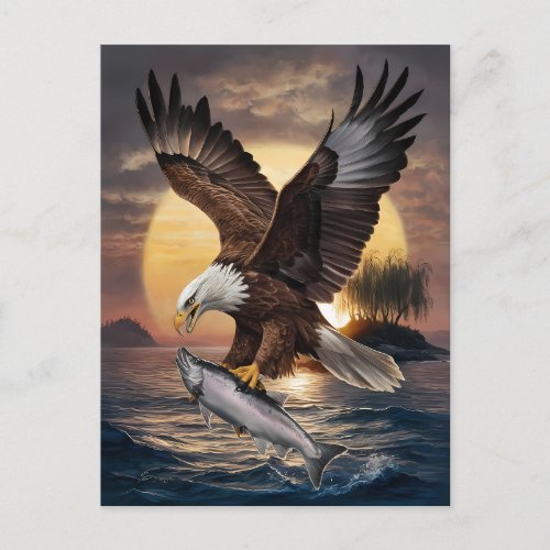 Magnificent Eagle Soaring Over a Fish Postcard