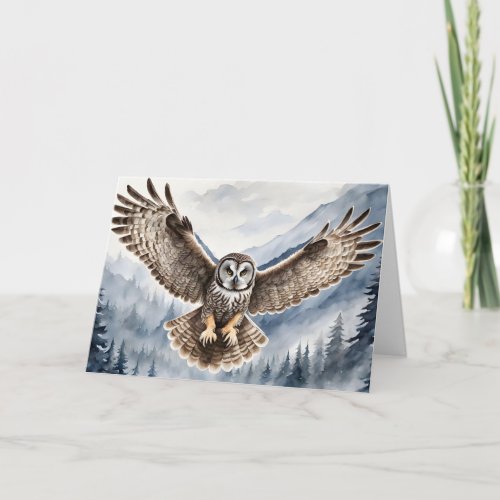 Magnificent Gray Owl Coming in for a Landing Blank Card