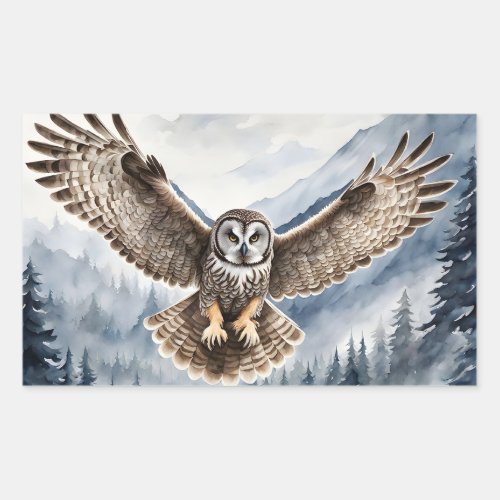 Magnificent Gray Owl Coming in for a Landing  Rectangular Sticker