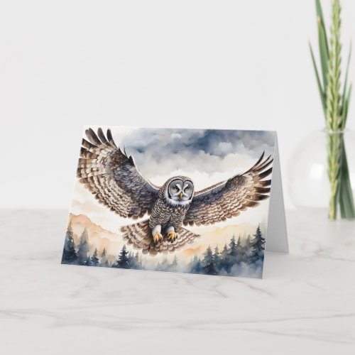 Magnificent Gray Owl Flying through the Air Blank Card