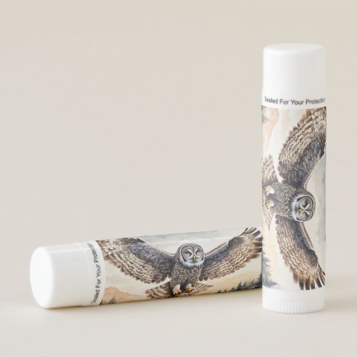 Magnificent Gray Owl Flying through the Air Lip Balm