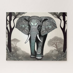 Magnificent Grey  Beautiful Elephant Walking Jigsaw Puzzle