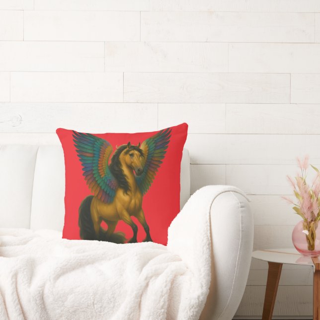 Magnificent Horse With Spectacular Wings Throw Pillow (Couch)