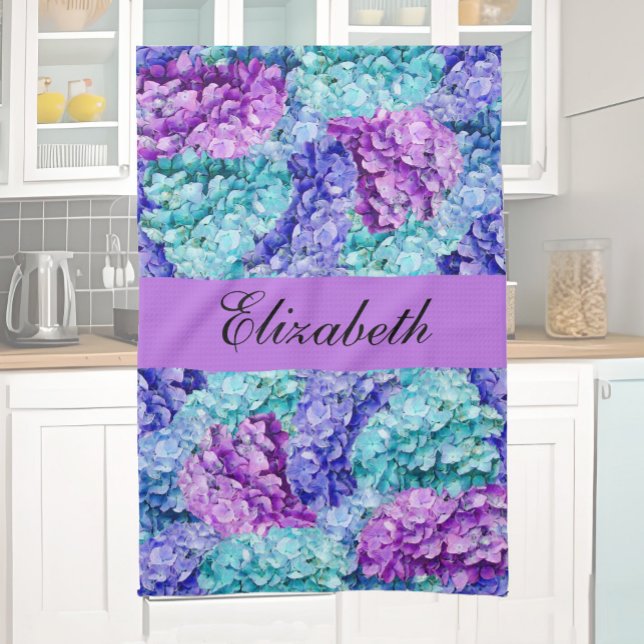 Magnificent hydrangea blossoms, personalizable    kitchen towel (Creator Uploaded)
