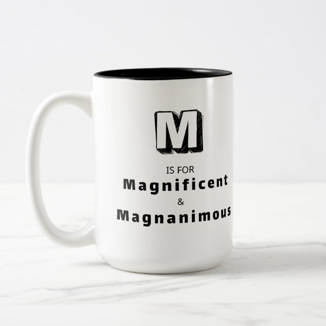 Magnificent M - Personalized Luxury Praise Two-Tone Coffee Mug (Left)