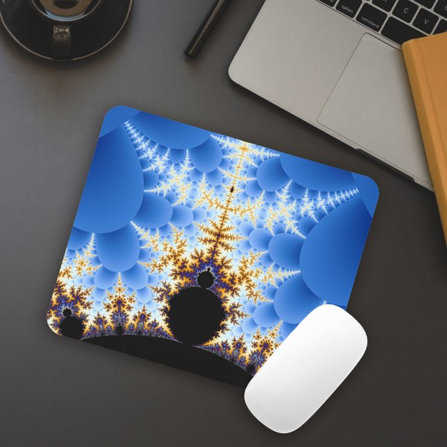 Magnificent Mandelbrot Blue Black Gold Fractal Mouse Pad (Creator Uploaded)