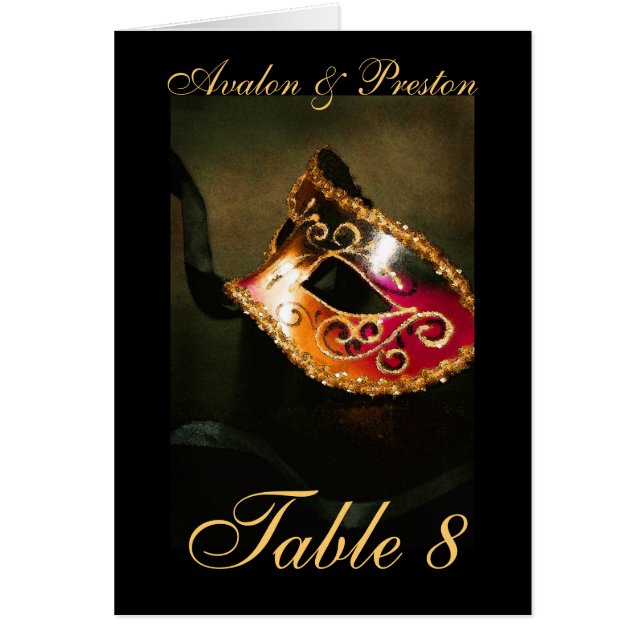 Magnificent Masqurade Mask Table Number Card (Front)