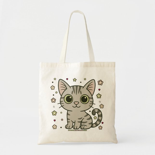 Magnificent Maya Floral Tabby Cat Tote Bag (Front)