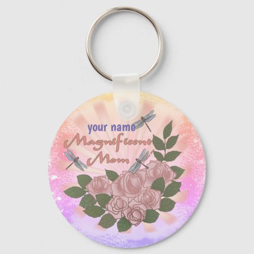 Magnificent Mom Roses custom name Keychain