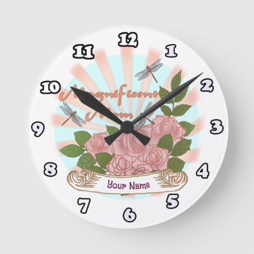 Magnificent Mom Roses custom name Round Clock