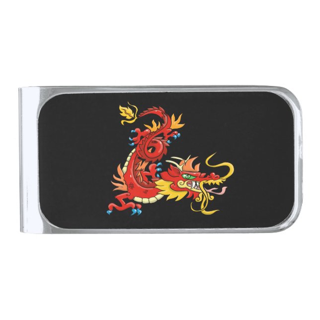 Magnificent Oriental Dragon Silver Finish Money Clip (Front)