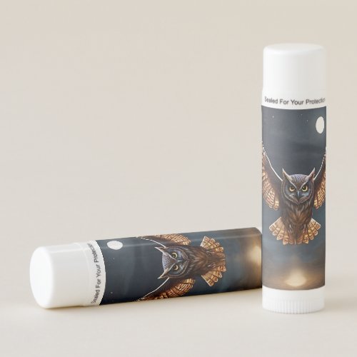 Magnificent Owl Flying at Night over Fire Blank Lip Balm