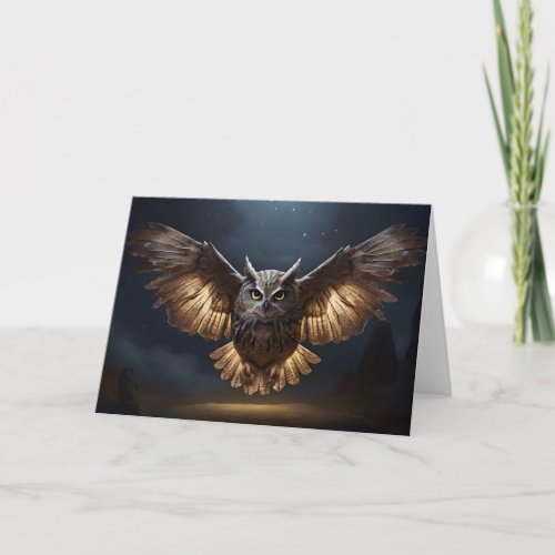 Magnificent Owl Flying at Night Wings Spread Wide Card