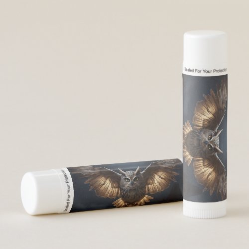 Magnificent Owl Flying at Night Wings Spread Wide Lip Balm