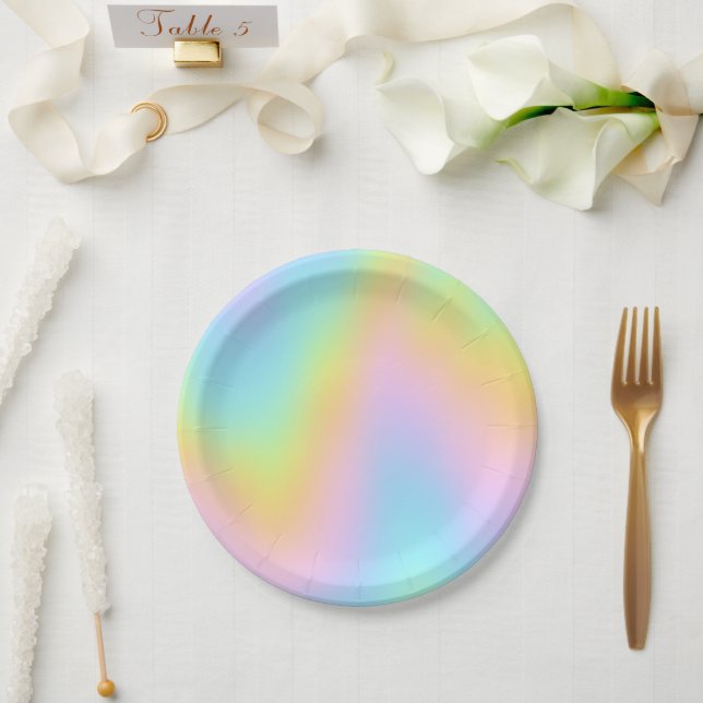 Magnificent Pastel Rainbow Wedding Paper Plates (Wedding)