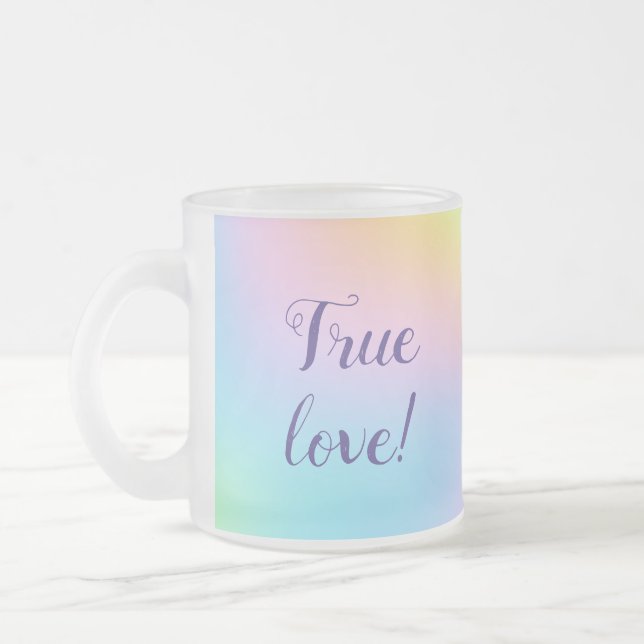 Magnificent Pastel Rainbow Wedding "True Love!" Frosted Glass Coffee Mug (Left)