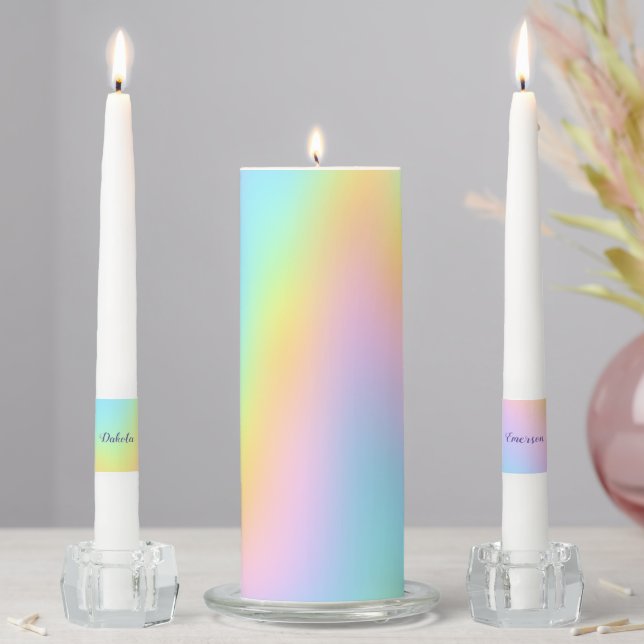 Magnificent Pastel Rainbow Wedding Unity Candle Set (In Situ)