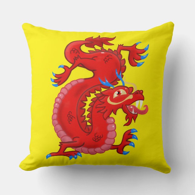 Magnificent, Red, Oriental Dragon Throw Pillow (Front)