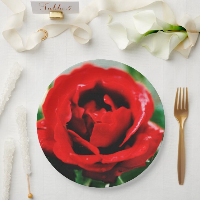 Magnificent Red Rose Love Paper Plates (Wedding)