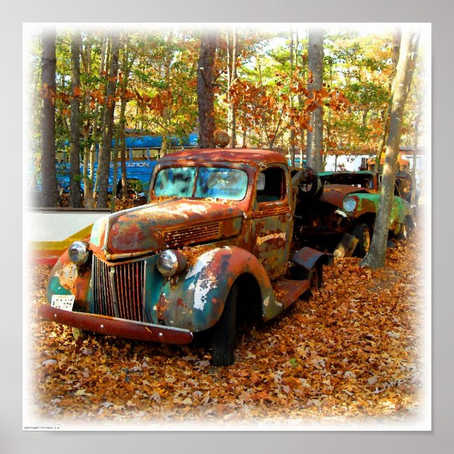 Magnificent Rusting Truck in Wooded Junk Yard Poster (Front)