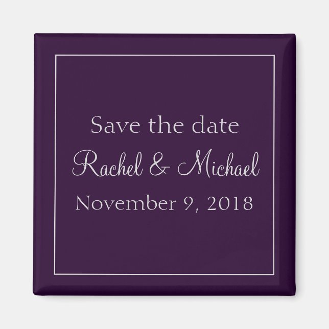 Magnificent Save the Date Plum and Silver Magnet (Front)