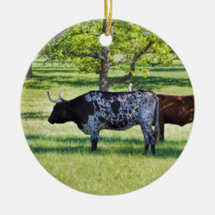 Magnificent Texas Longhorn Steers Ceramic Ornament