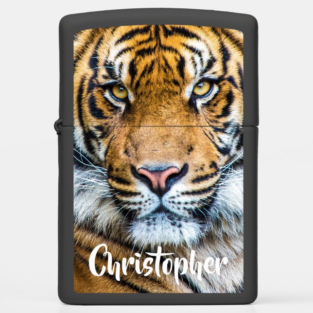 Magnificent Tiger Face Personalized Name Zippo Lighter (Front)