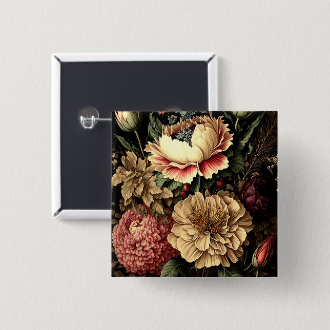Magnificent Vintage Floral Arrangement  Button (Front & Back)