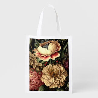 Magnificent Vintage Floral Arrangement Grocery Bag